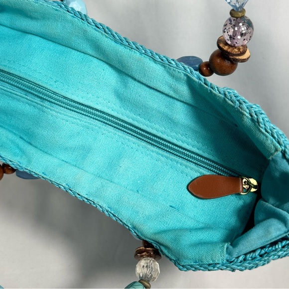 Poppie Jones blue woven straw bag with‎ beaded handles - Picture 12 of 12
